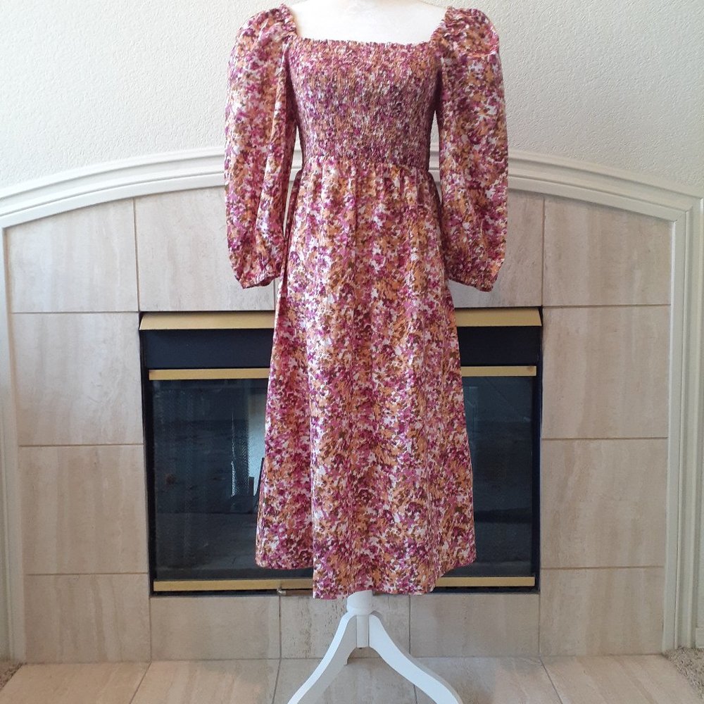 J. Crew Floral Smocked Midi Dress